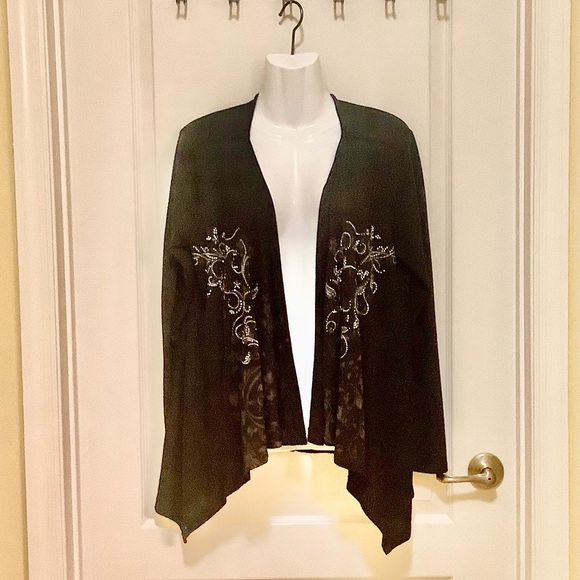 Open beaded Cardigan by VENUS size XL black w silver beading in great sh… - Picture 3 of 6